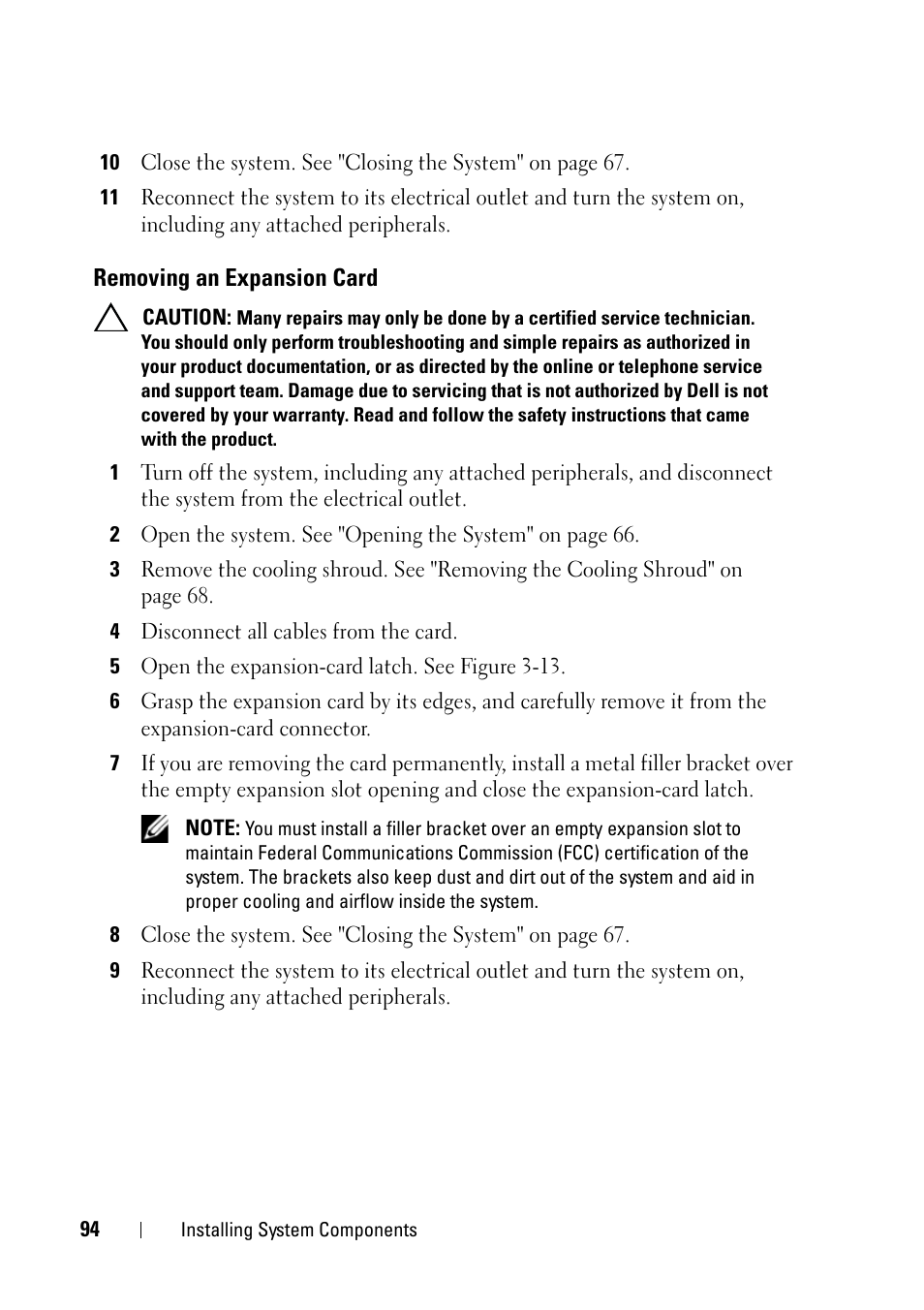 Removing an expansion card | Dell PowerVault NX3100 User Manual | Page 94 / 164