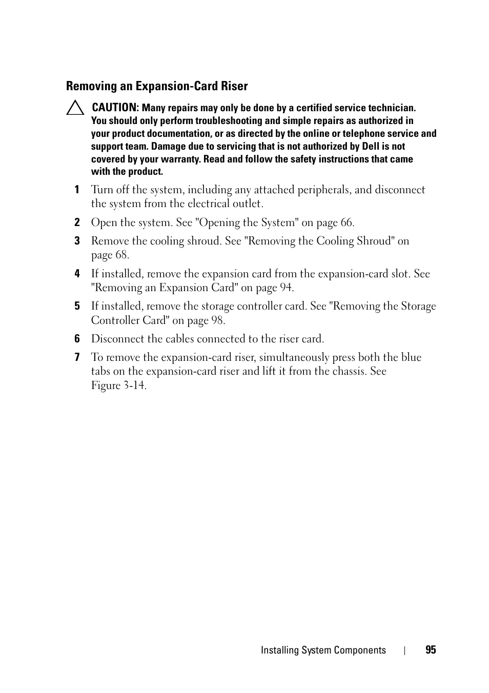 Removing an expansion-card riser | Dell PowerVault NX3100 User Manual | Page 95 / 164