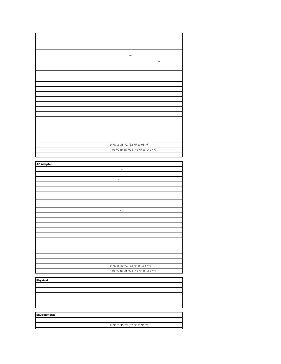 Ac adapter, Environmental, Physical | Dell Latitude E4310 (Mid 2010) User Manual | Page 11 / 44