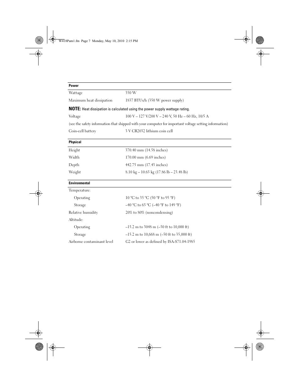 Dell Vostro 430 (Late 2009) User Manual | Page 7 / 8