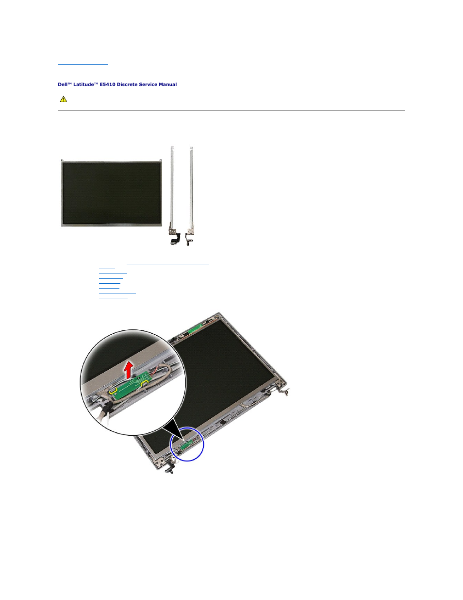 Display panel, brackets, and hinges, Removing the display panel, brackets, and hinges | Dell Latitude E5410 (Mid 2010) User Manual | Page 41 / 81