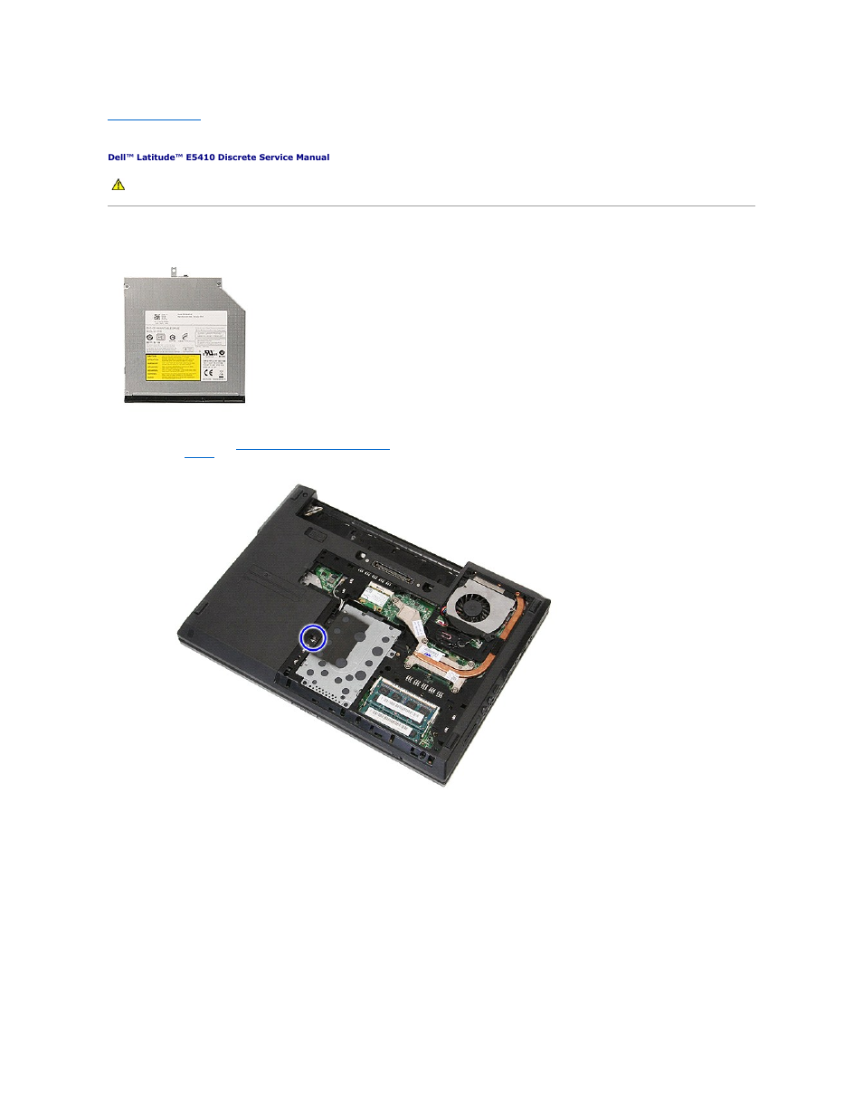Optical drive, Removing the optical drive | Dell Latitude E5410 (Mid 2010) User Manual | Page 53 / 81