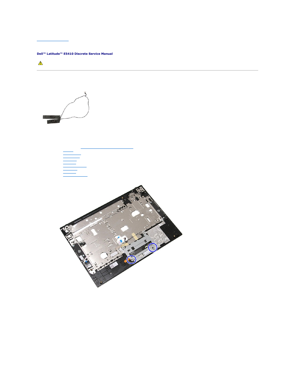 Speakers, Removing the speakers | Dell Latitude E5410 (Mid 2010) User Manual | Page 66 / 81