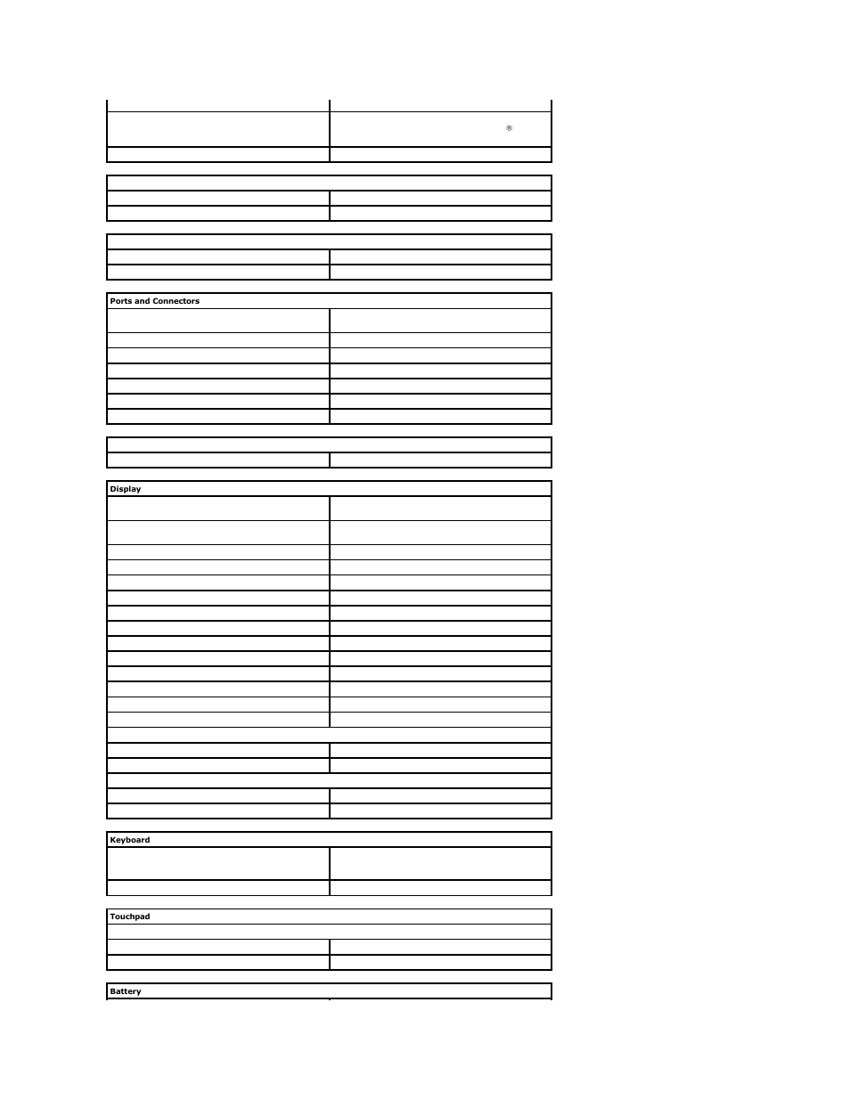 Expresscard, Ports and connectors, Display | Touchpad, Pc card, Fingerprint reader (optional), Keyboard, Battery | Dell Latitude E5410 (Mid 2010) User Manual | Page 71 / 81
