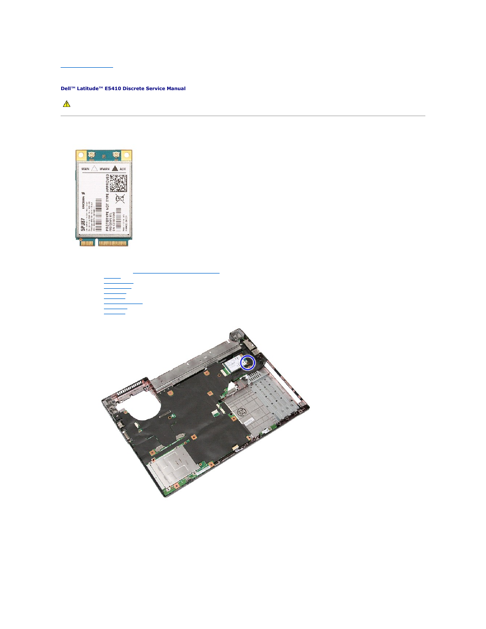 Wireless wide area network (wwan) card, Removing the wwan card | Dell Latitude E5410 (Mid 2010) User Manual | Page 80 / 81