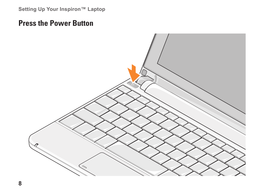 Press the power button | Dell Inspiron Mini 10 (1010, Early 2009) User Manual | Page 10 / 68