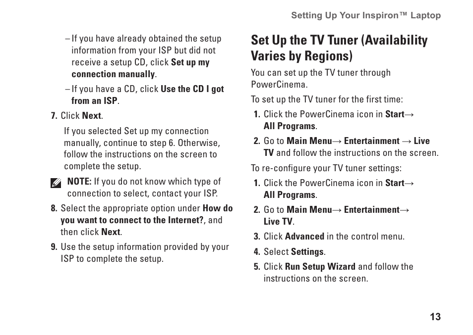 Set up the tv tuner (availability varies, By regions) | Dell Inspiron Mini 10 (1010, Early 2009) User Manual | Page 15 / 68