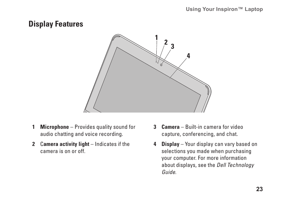 Display features | Dell Inspiron Mini 10 (1010, Early 2009) User Manual | Page 25 / 68