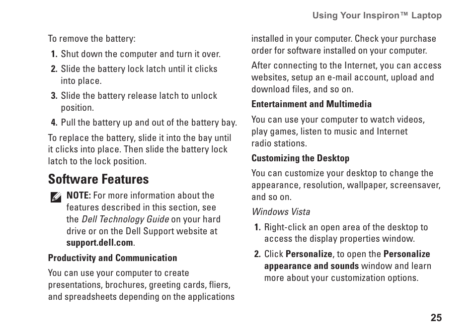Software features | Dell Inspiron Mini 10 (1010, Early 2009) User Manual | Page 27 / 68