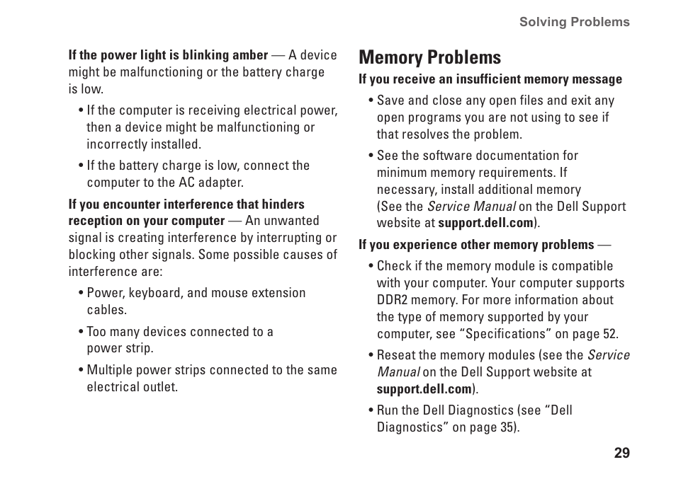 Memory problems | Dell Inspiron Mini 10 (1010, Early 2009) User Manual | Page 31 / 68