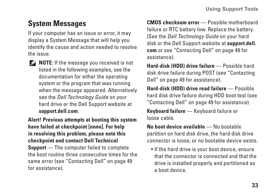 System messages | Dell Inspiron Mini 10 (1010, Early 2009) User Manual | Page 35 / 68