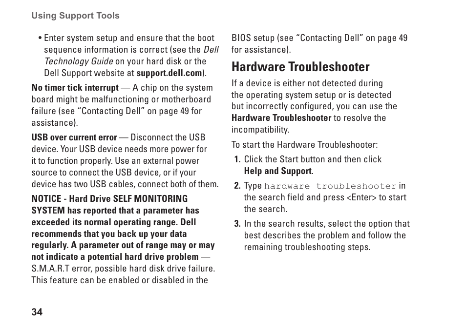 Hardware troubleshooter | Dell Inspiron Mini 10 (1010, Early 2009) User Manual | Page 36 / 68
