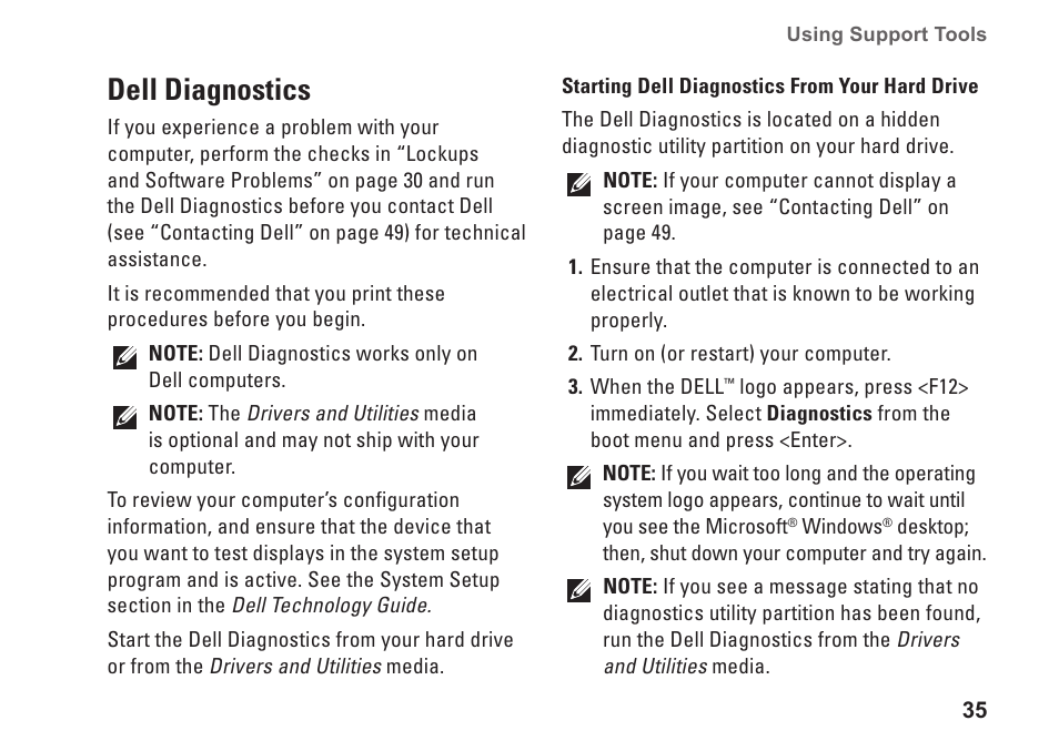 Dell diagnostics | Dell Inspiron Mini 10 (1010, Early 2009) User Manual | Page 37 / 68