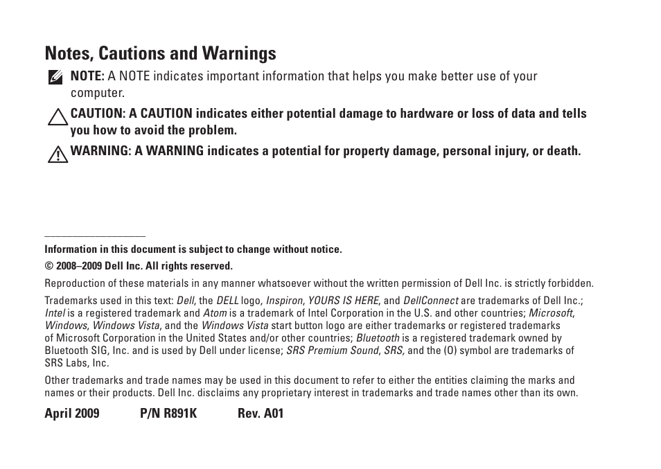 Dell Inspiron Mini 10 (1010, Early 2009) User Manual | Page 4 / 68