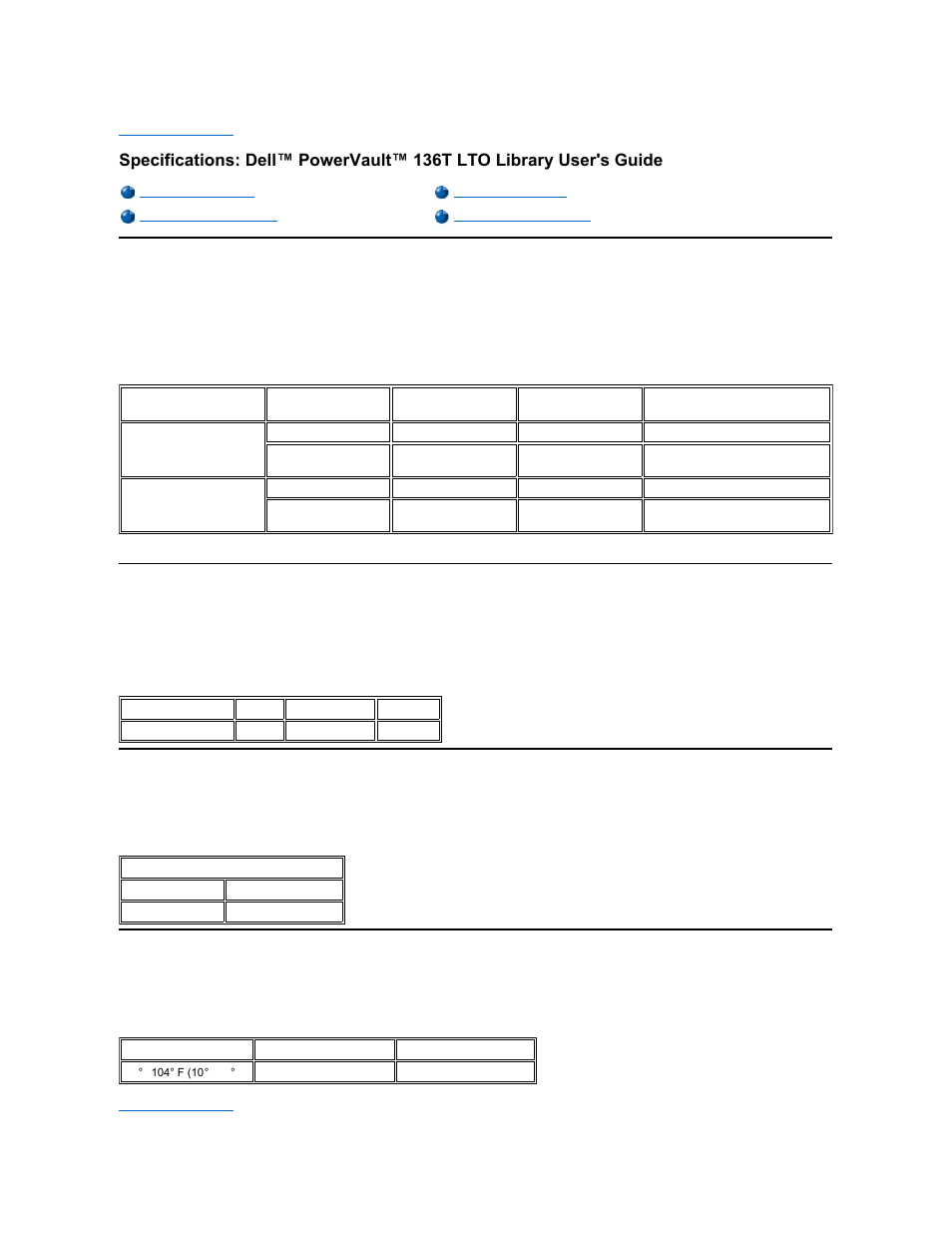 Physical specifications, Electrical specifications, Performance specifications | Environmental specifications | Dell PowerVault 136T LTO/SDLT (Tape Library) User Manual | Page 103 / 108