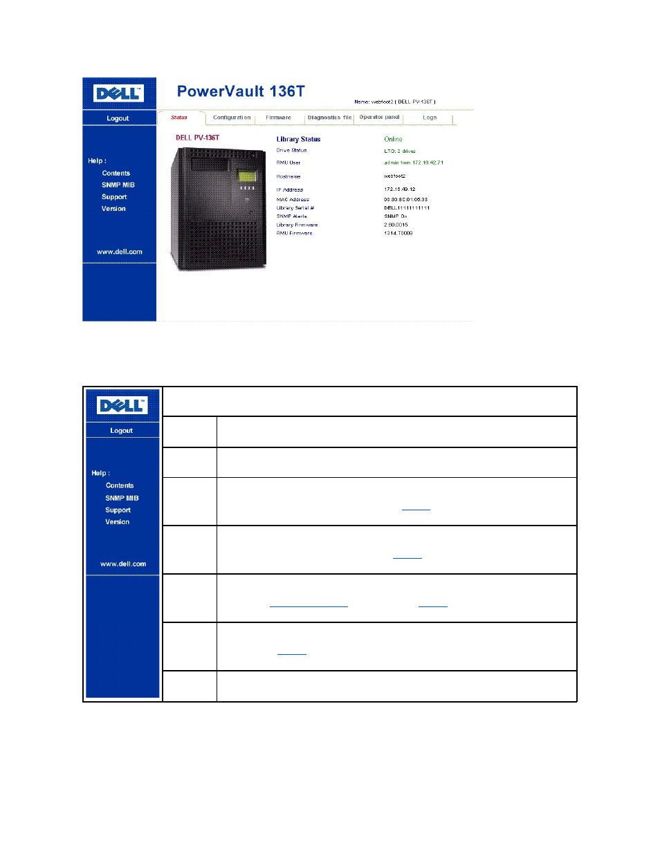 Left navigation frame | Dell PowerVault 136T LTO/SDLT (Tape Library) User Manual | Page 86 / 108