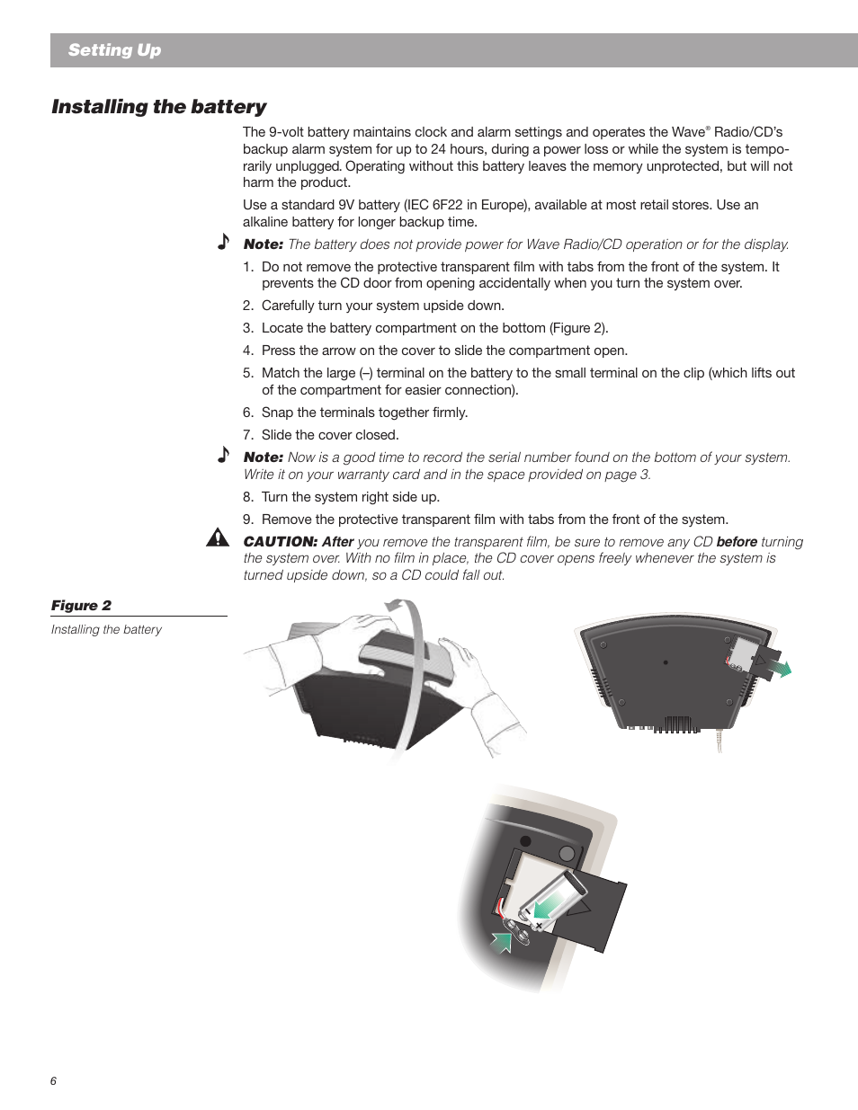 Installing the battery | Bose Wave Radio User Manual | Page 6 / 30