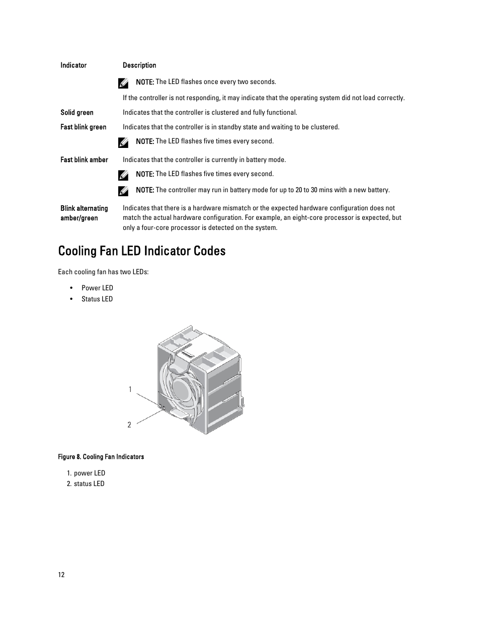 Cooling fan led indicator codes | Dell PowerVault NX3610 User Manual | Page 12 / 47