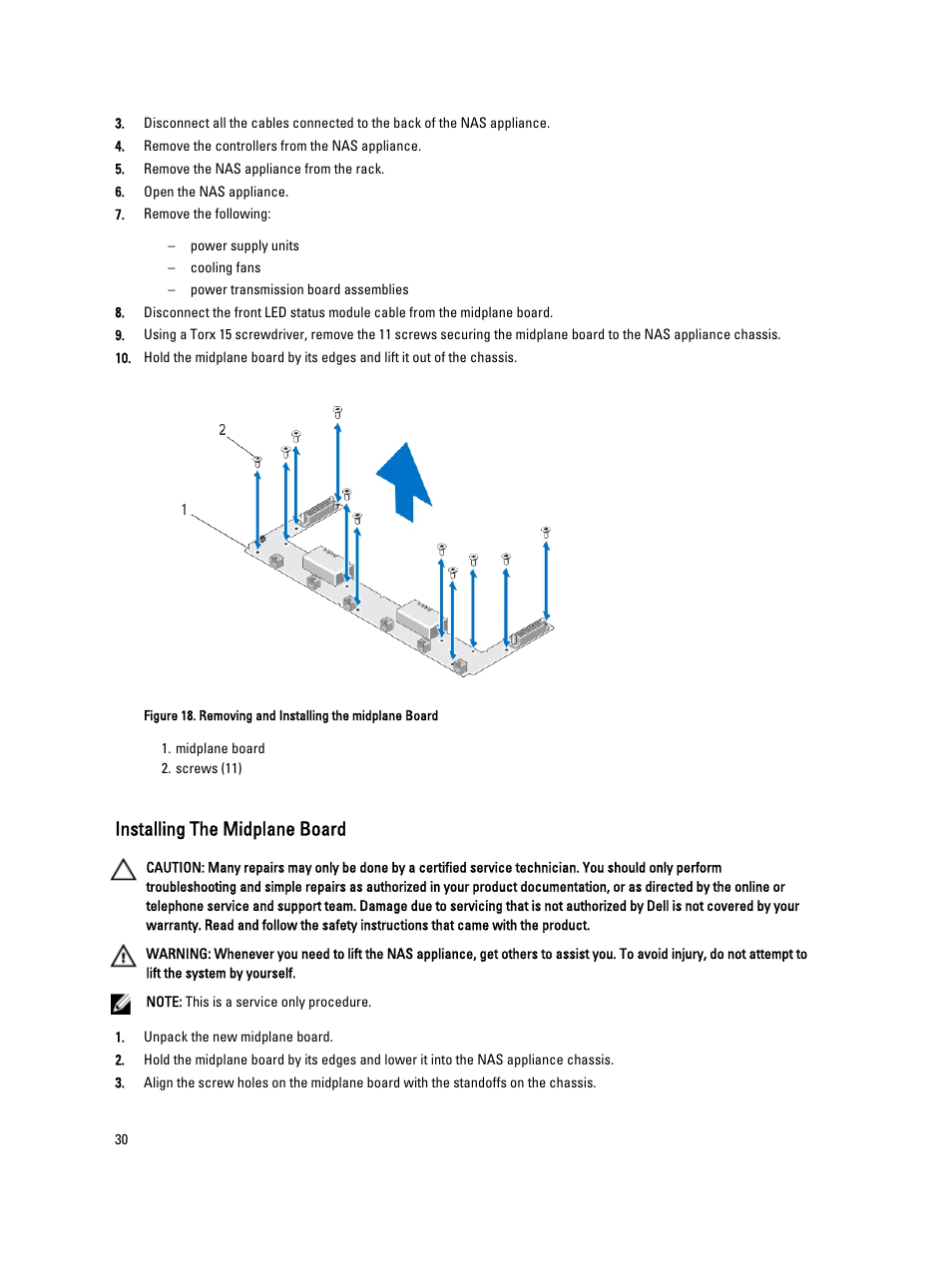 Installing the midplane board | Dell PowerVault NX3610 User Manual | Page 30 / 47