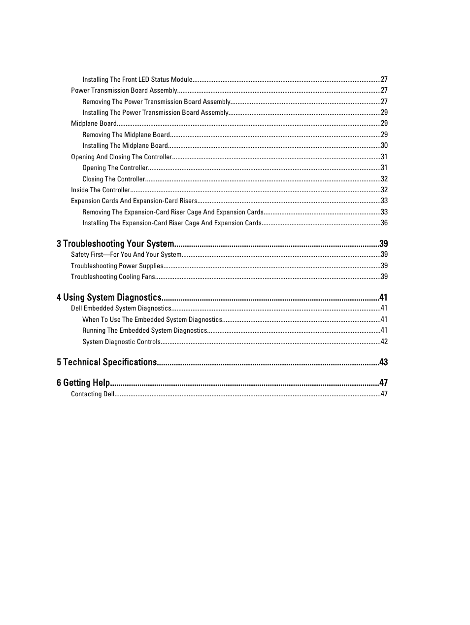 3 troubleshooting your system, 4 using system diagnostics, 5 technical specifications 6 getting help | Dell PowerVault NX3610 User Manual | Page 4 / 47