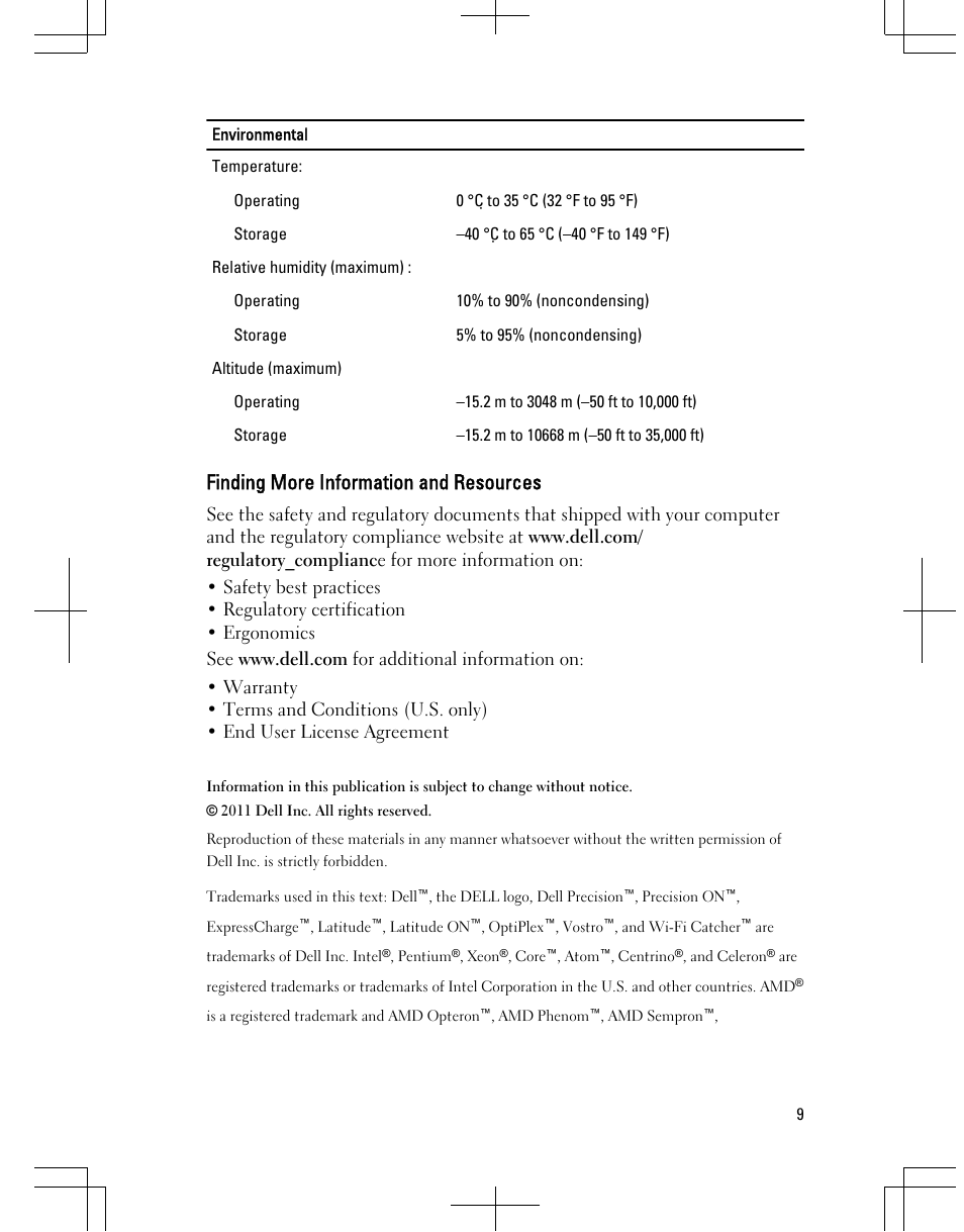 Finding more information and resources | Dell Latitude E5420 (Early 2011) User Manual | Page 9 / 10