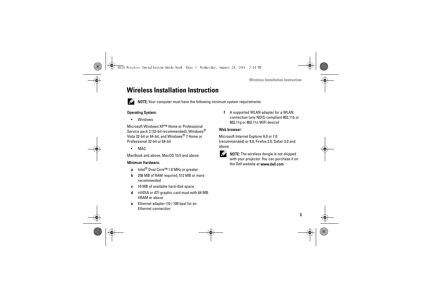 Wireless installation instruction | Dell M110 Projector User Manual | Page 3 / 14