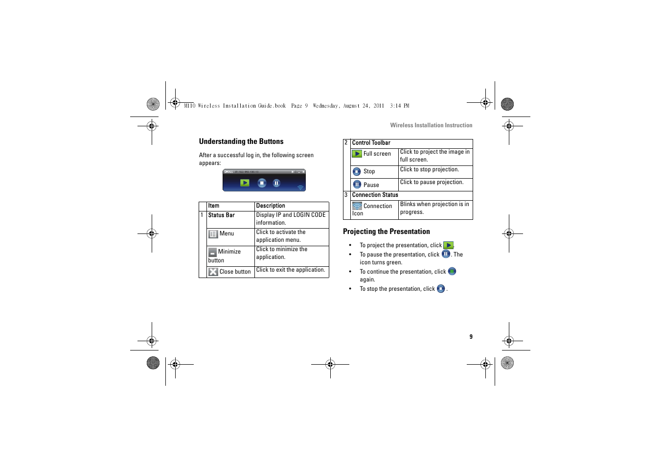 Understanding the buttons, Projecting the presentation | Dell M110 Projector User Manual | Page 9 / 14