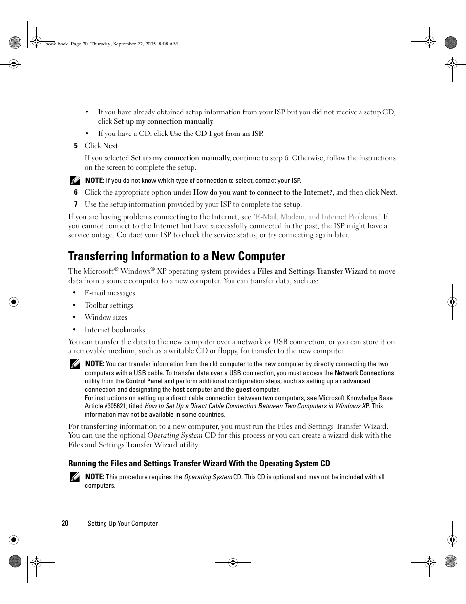 Transferring information to a new computer | Dell Inspiron B130 User Manual | Page 20 / 142