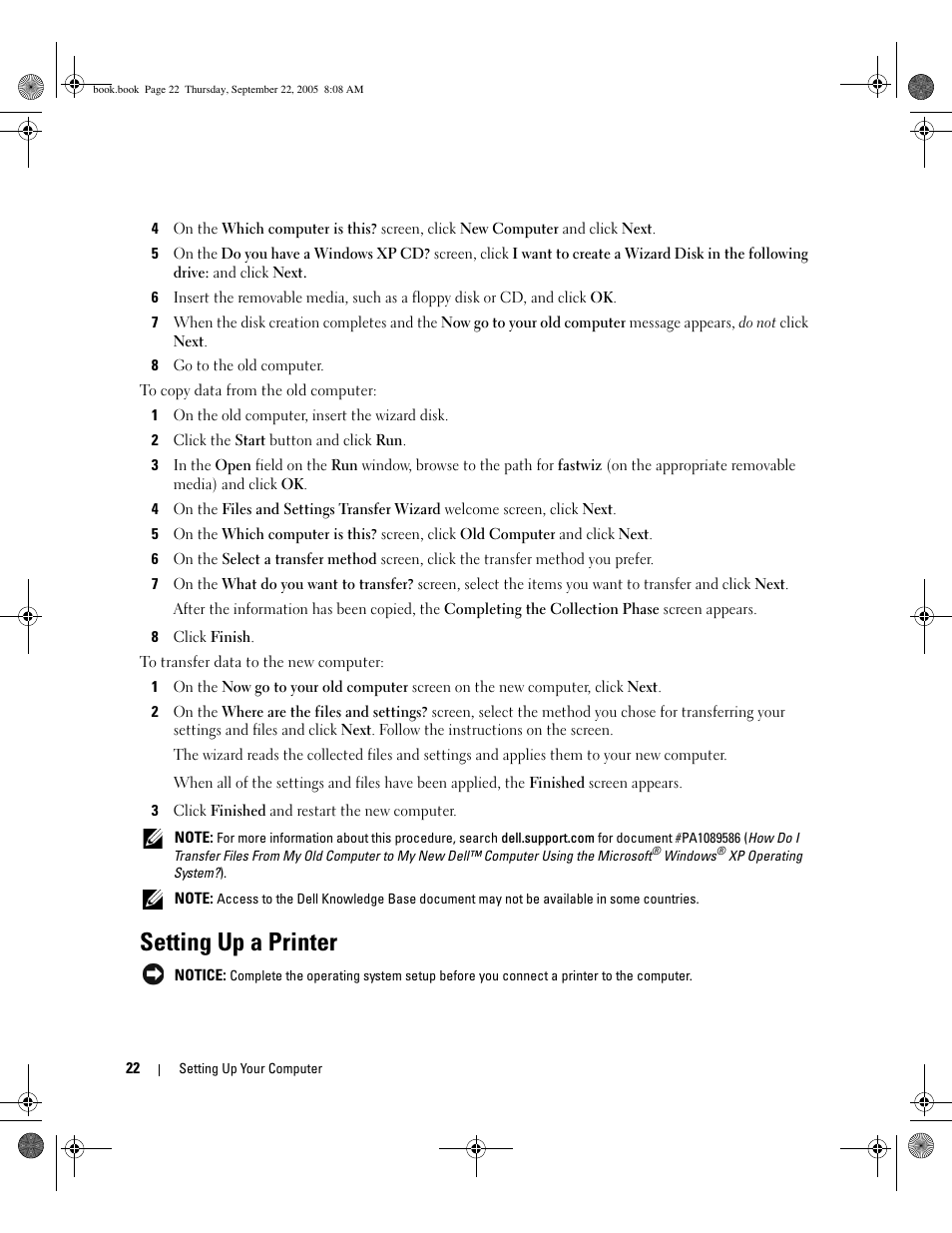 Setting up a printer | Dell Inspiron B130 User Manual | Page 22 / 142