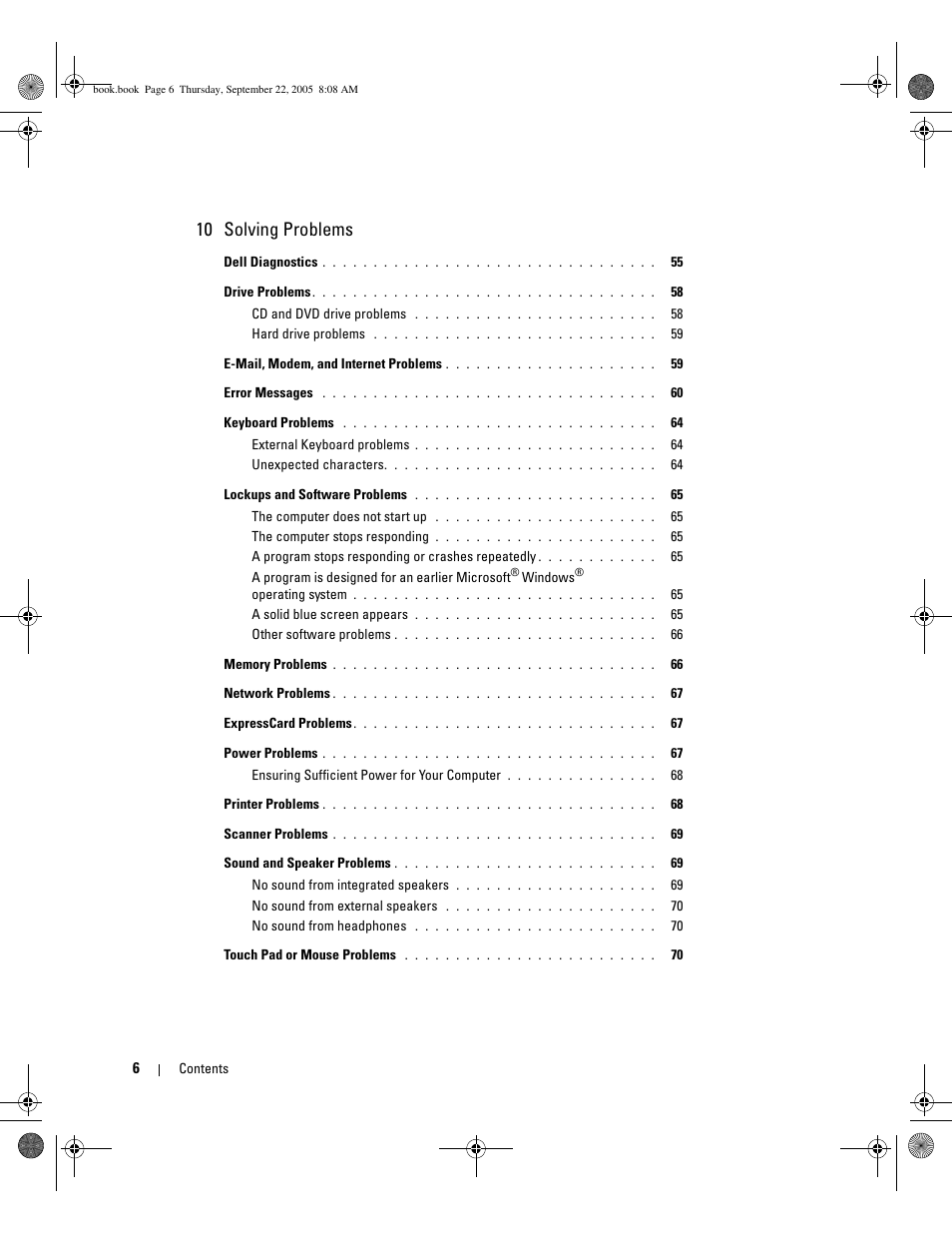 10 solving problems | Dell Inspiron B130 User Manual | Page 6 / 142