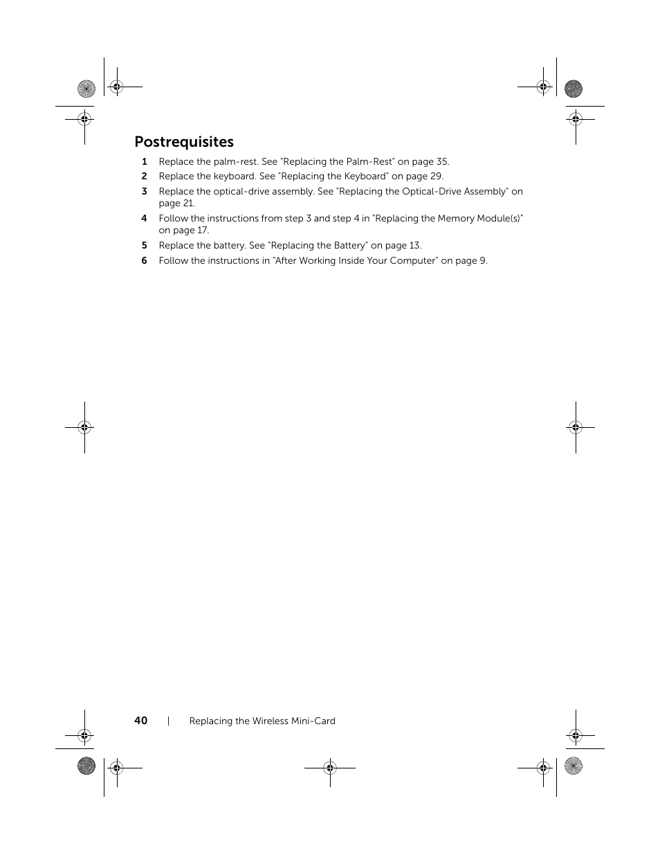 Postrequisites | Dell Inspiron 15R (5521, Late 2012) User Manual | Page 40 / 94