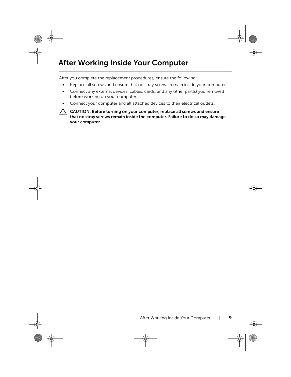 After working inside your computer | Dell Inspiron 15R (5521, Late 2012) User Manual | Page 9 / 94
