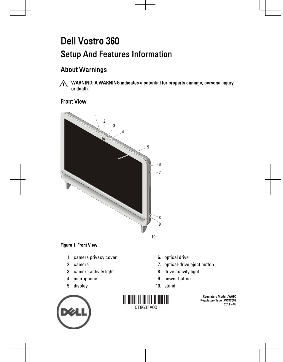 Dell Vostro 360 (Late 2011) User Manual | 8 pages