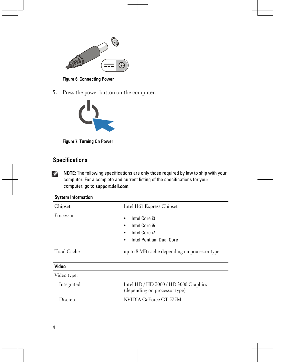 Specifications | Dell Vostro 360 (Late 2011) User Manual | Page 4 / 8