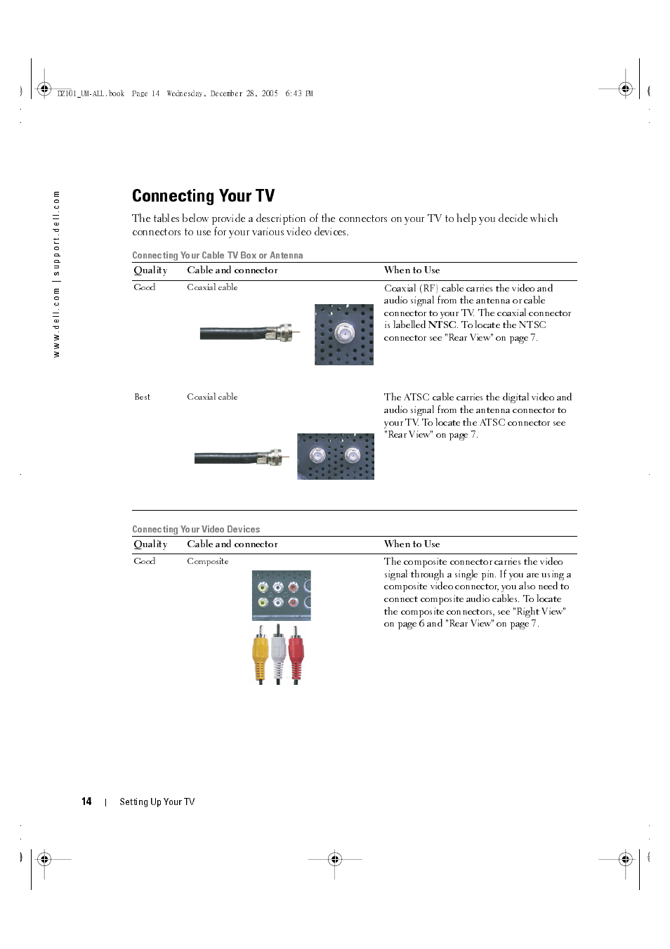 Connecting your tv | Dell LCD TV W4201C User Manual | Page 14 / 67