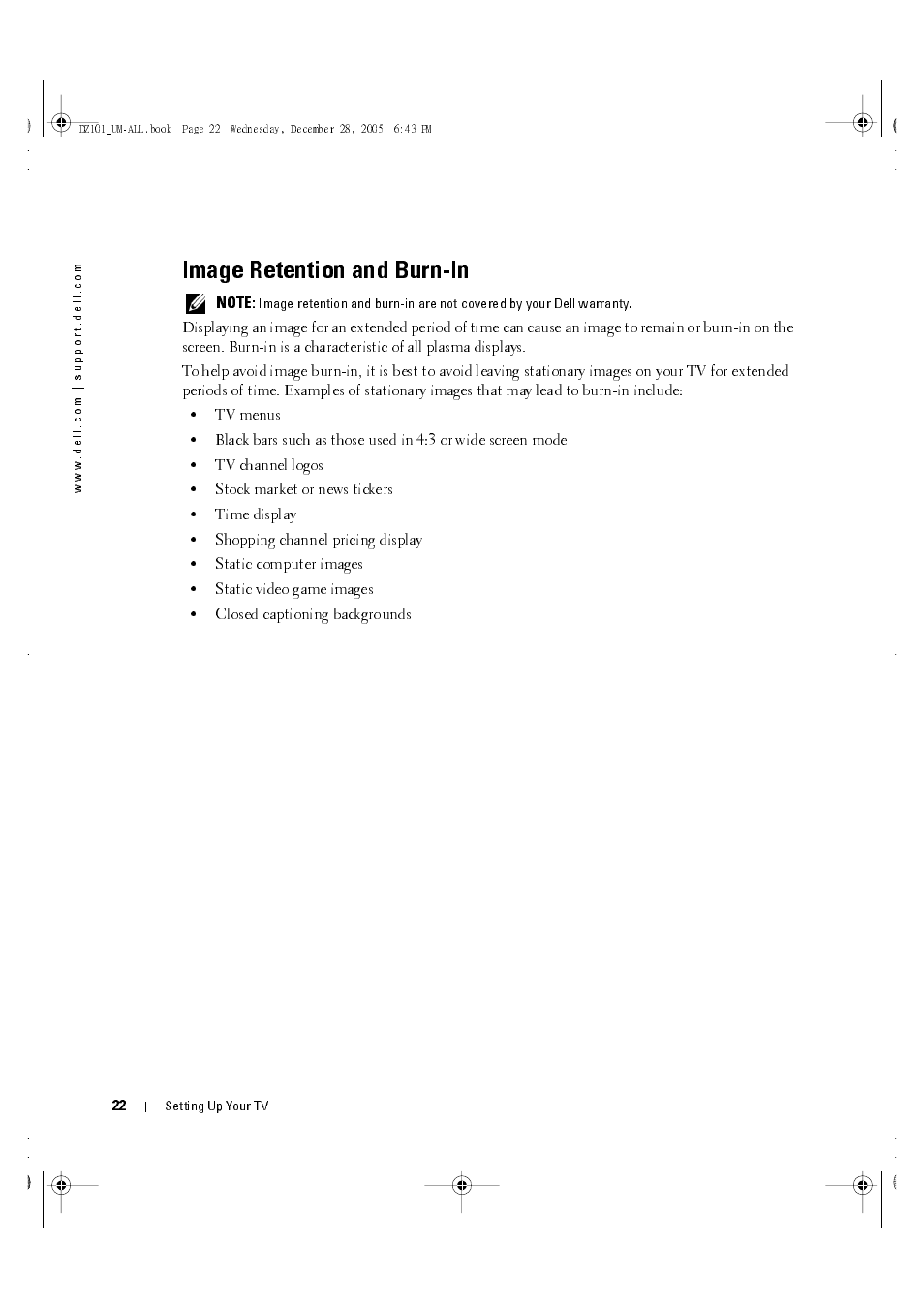 Image retention and burn-in | Dell LCD TV W4201C User Manual | Page 22 / 67