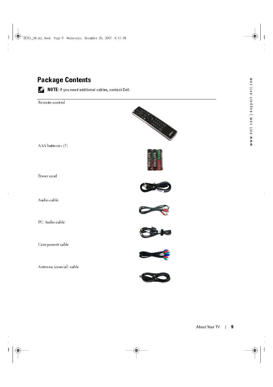Package contents | Dell LCD TV W4201C User Manual | Page 9 / 67