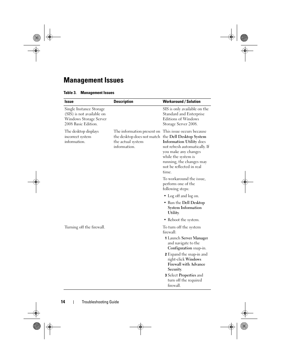 Management issues | Dell PowerVault NX300 User Manual | Page 14 / 16
