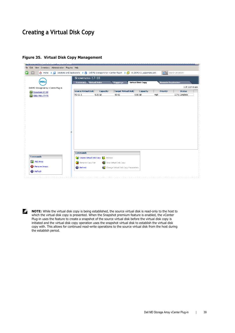 Creating a virtual disk copy | Dell PowerVault MD3000i User Manual | Page 39 / 52