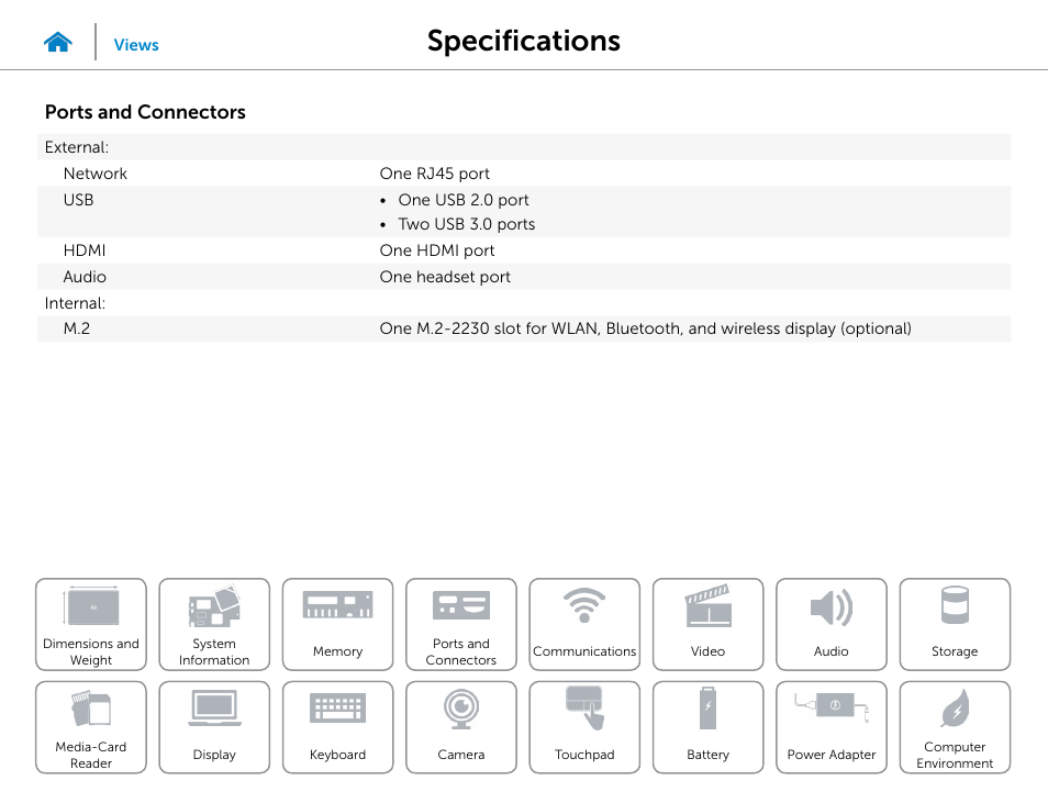 Ports and, Connectors, Specifications | Ports and connectors | Dell Inspiron 15 (5547, Early 2014) User Manual | Page 10 / 22