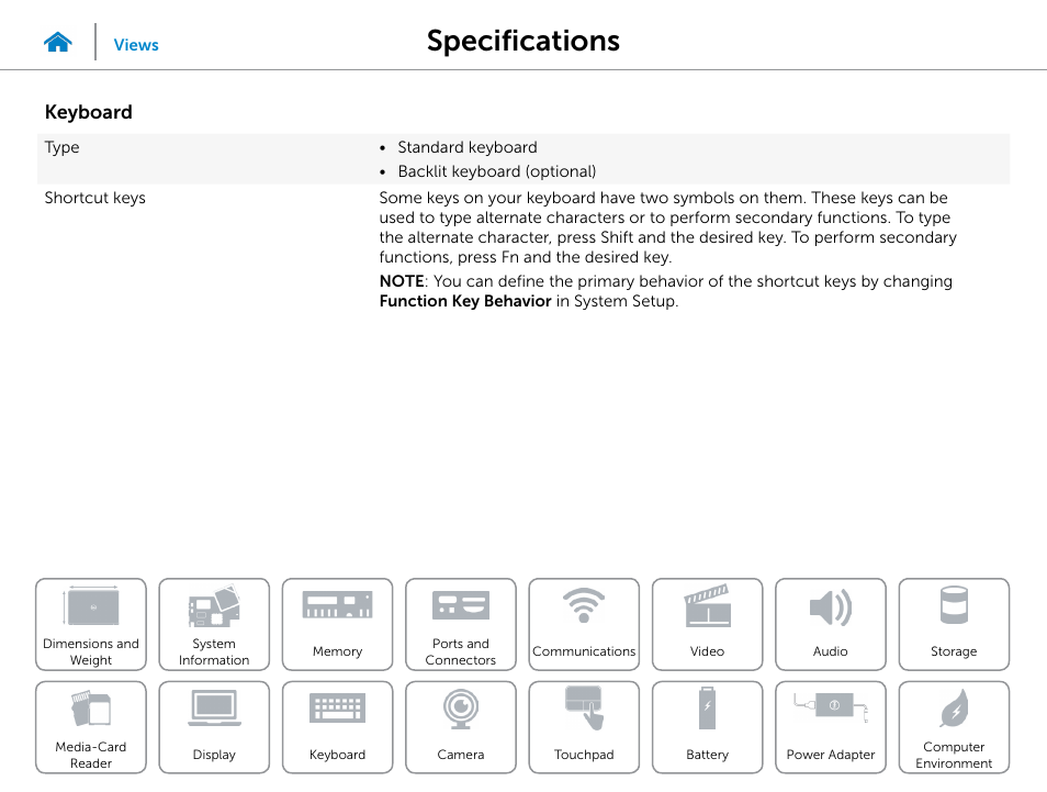Keyboard, Specifications | Dell Inspiron 15 (5547, Early 2014) User Manual | Page 17 / 22