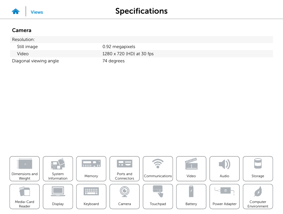 Camera, Specifications | Dell Inspiron 15 (5547, Early 2014) User Manual | Page 18 / 22