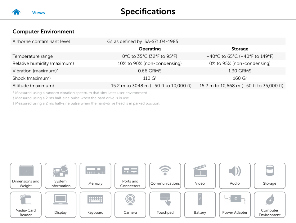 Computer, Environment, Specifications | Computer environment | Dell Inspiron 15 (5547, Early 2014) User Manual | Page 22 / 22