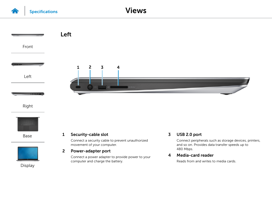 Left, Views | Dell Inspiron 15 (5547, Early 2014) User Manual | Page 3 / 22