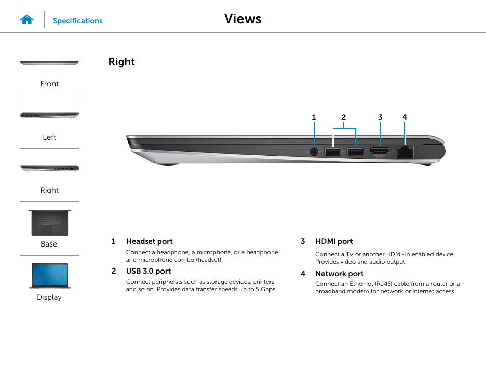 Right, Views | Dell Inspiron 15 (5547, Early 2014) User Manual | Page 4 / 22