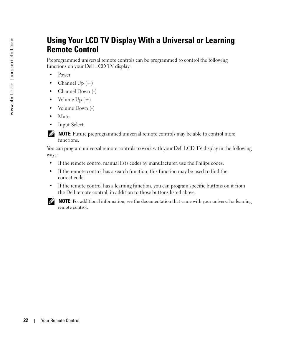 Dell W2607C LCD HD TV User Manual | Page 22 / 59