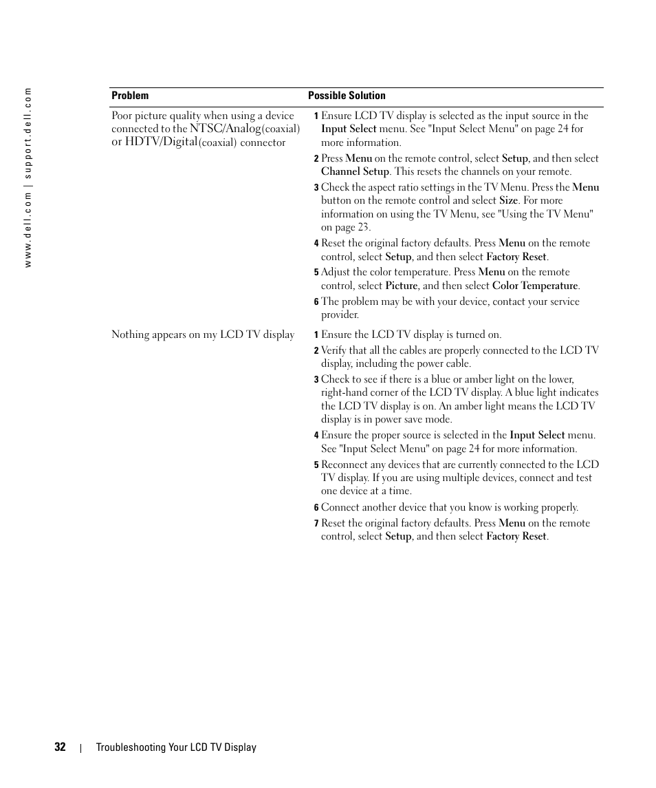 Dell W2607C LCD HD TV User Manual | Page 32 / 59