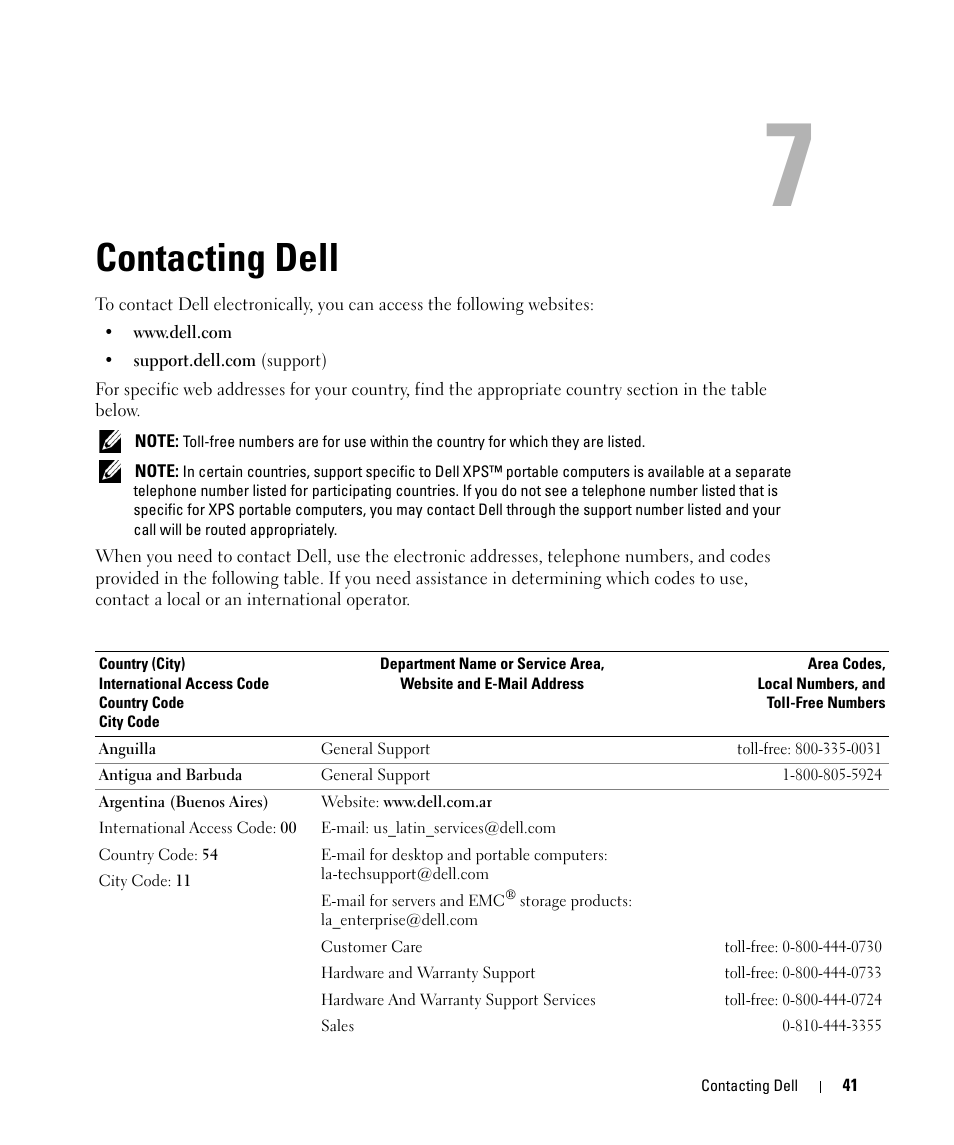 Contacting dell, 7 contacting dell | Dell W2607C LCD HD TV User Manual | Page 41 / 59