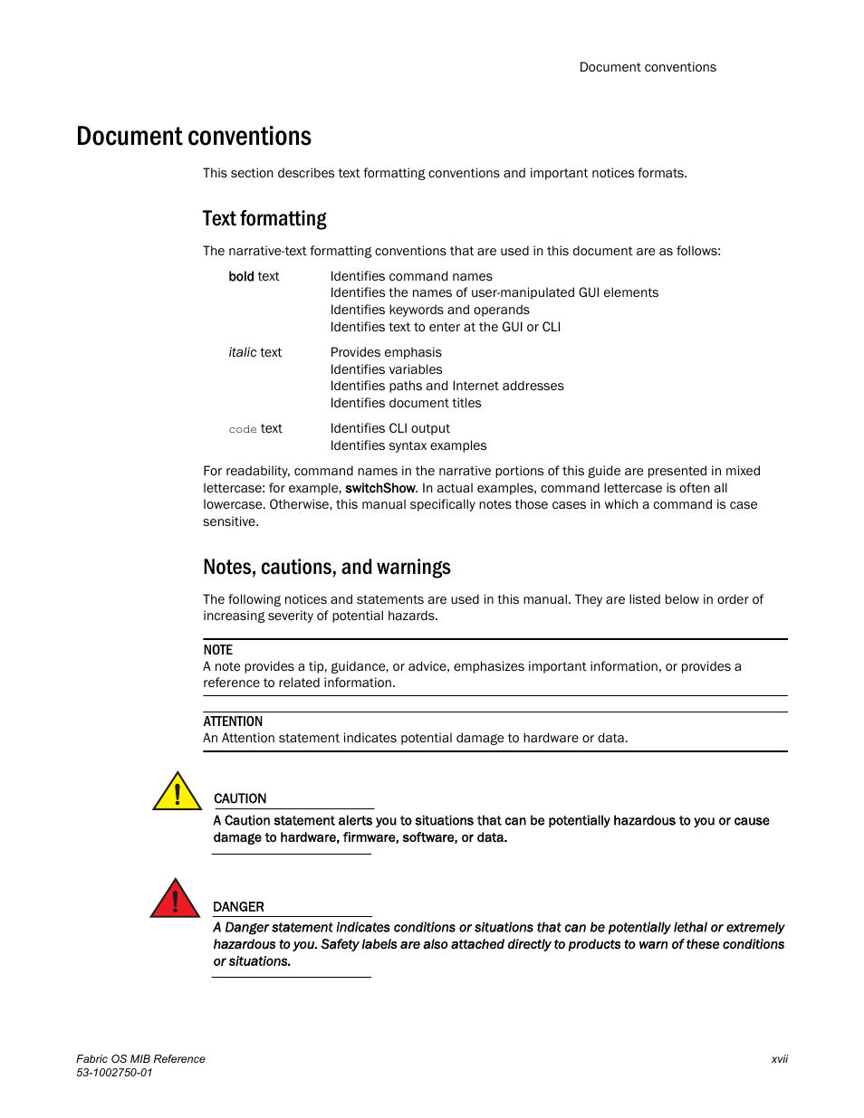 Document conventions, Text formatting, Notes, cautions, and warnings | Dell POWEREDGE M1000E User Manual | Page 17 / 370