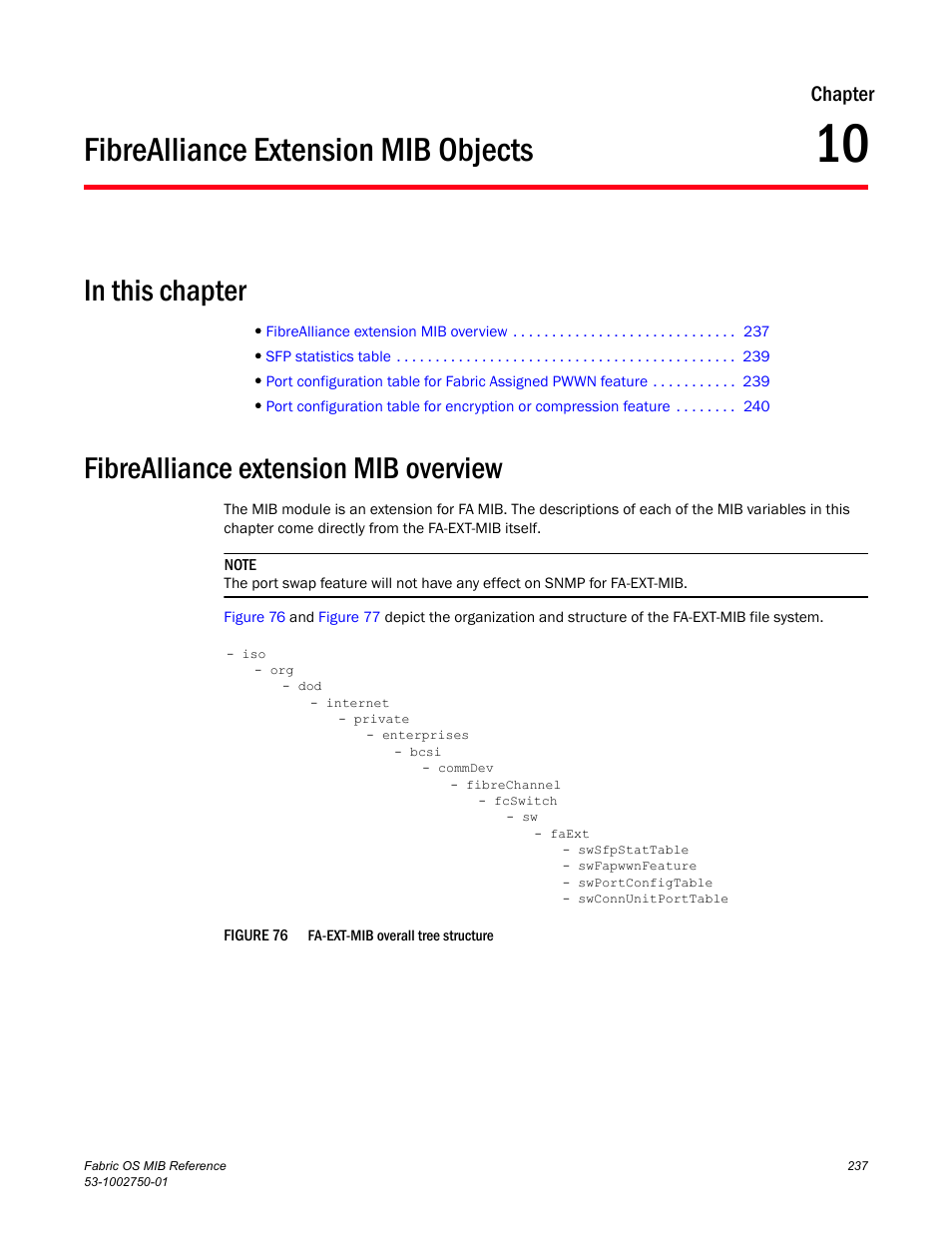 Fibrealliance extension mib objects, Fibrealliance extension mib overview, Chapter 10 | Chapter 10, “fibrealliance extension mib objects, Chapter | Dell POWEREDGE M1000E User Manual | Page 257 / 370